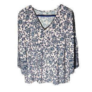 J Jill Size Large Pink blue floral blouse long sleeve women’s